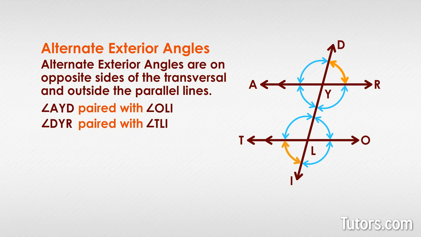 Angle relationships - alternative exterior angles