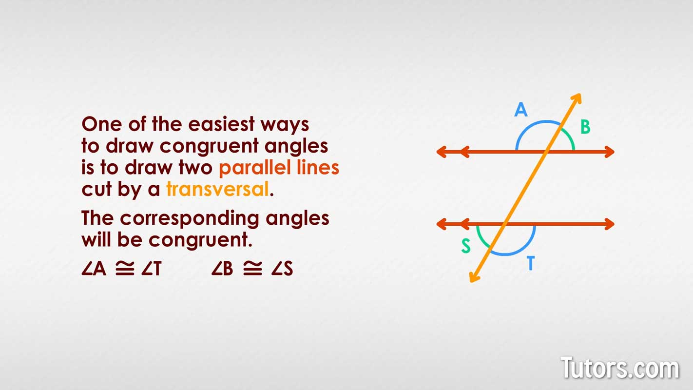 Drawing congruent angles using parallel lines and transversal