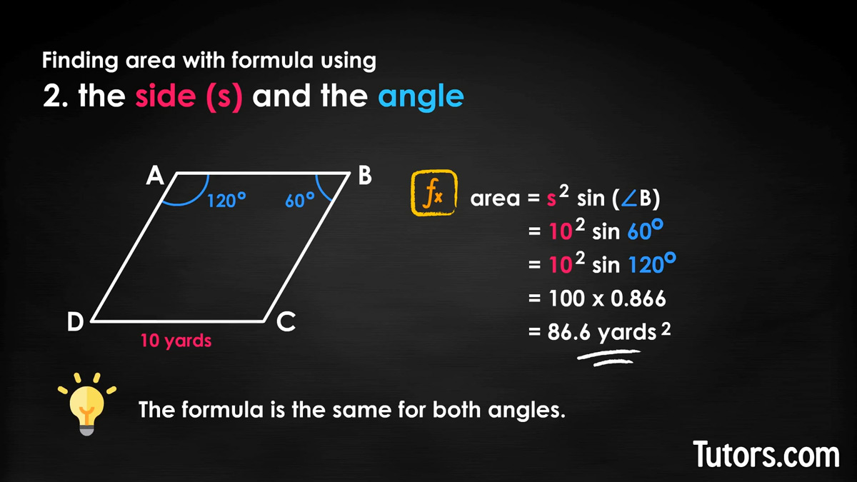 Find area of a rhombus - side angle example