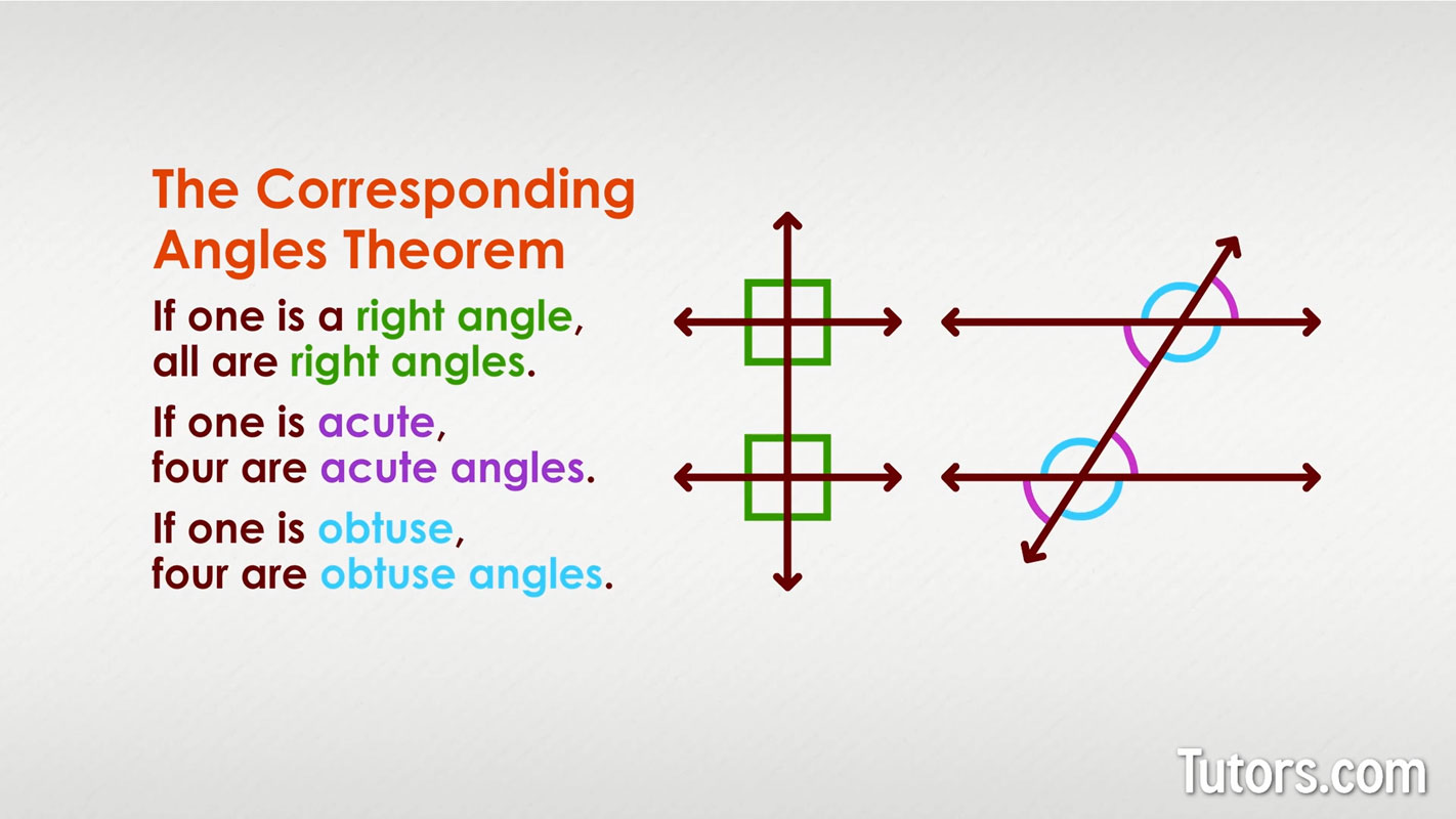 Properties of lines known from corresponding angles theorem