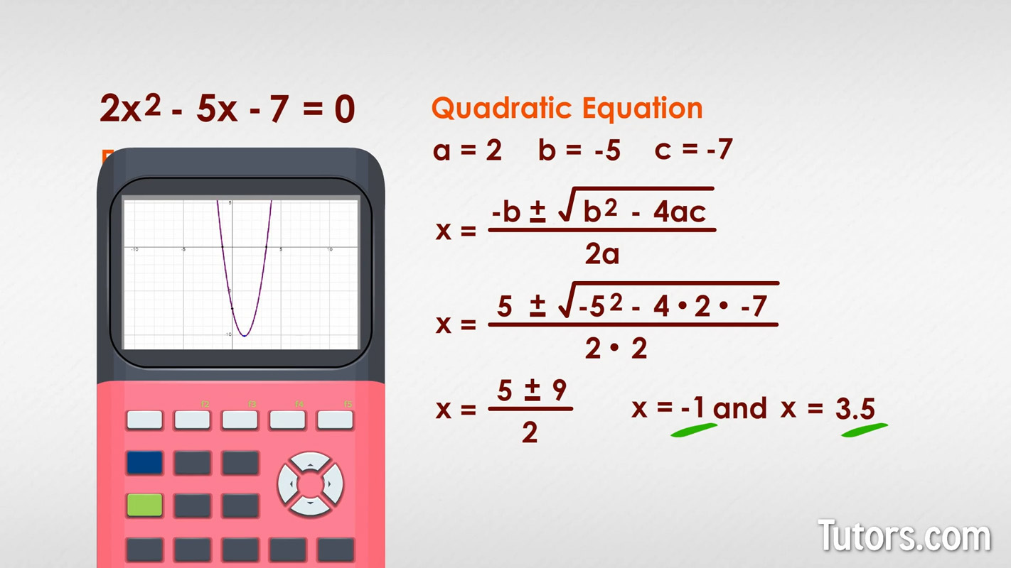 Solving quadratic equation example with graph