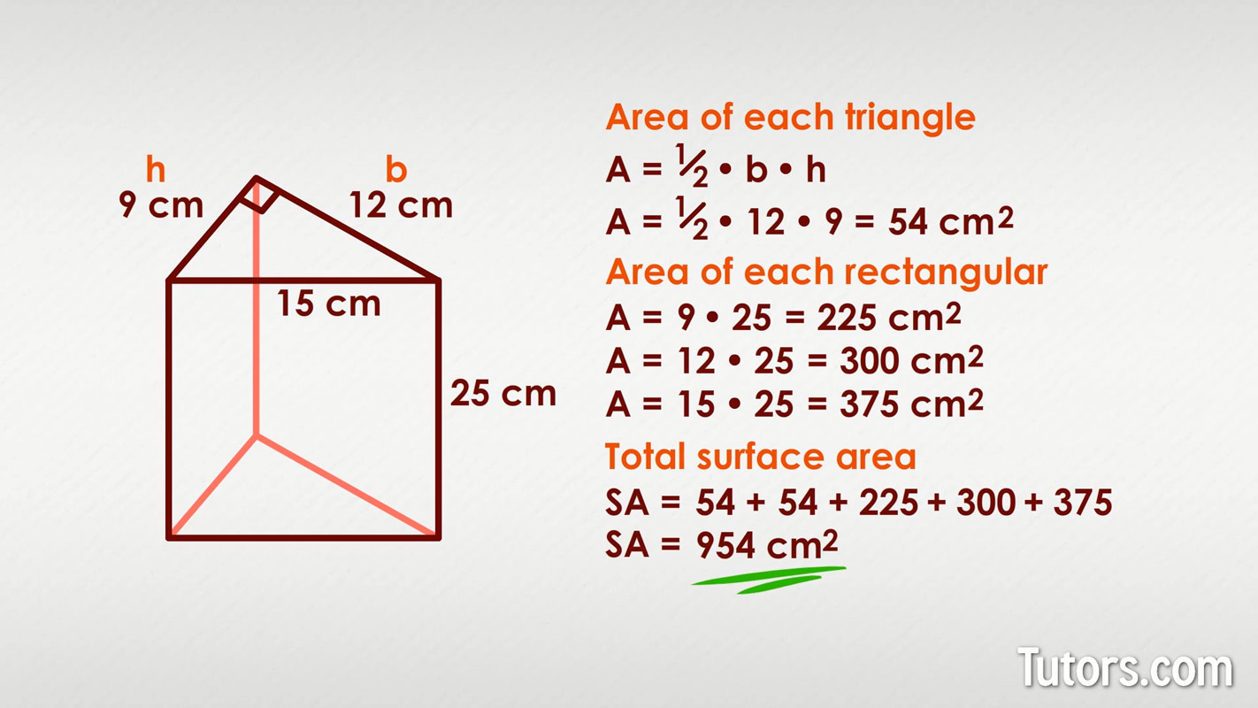 Total surface area of a triangular prism example