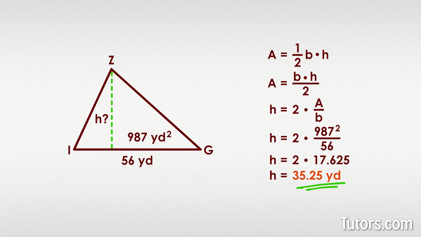 Using area formula to find height of a triangle