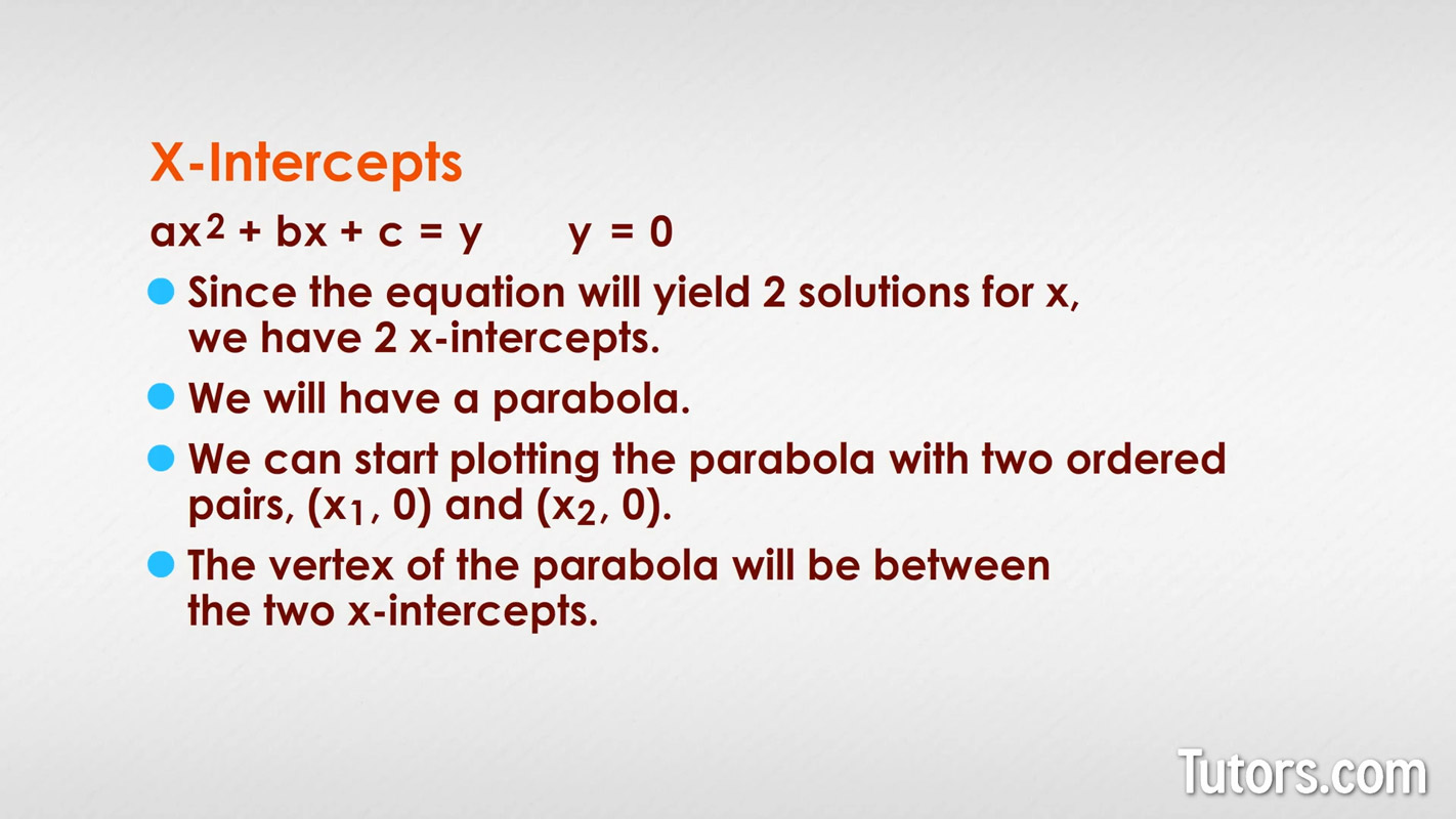 Using quadratic formula to find x intercepts